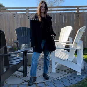 *Fennelli London Black Wool Cashemere Jacket w Large Lapel & Faux Leather Trim